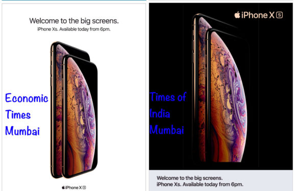 Apple iPhone Xs advertisements in newspapers today – intriguing lack of consistency!