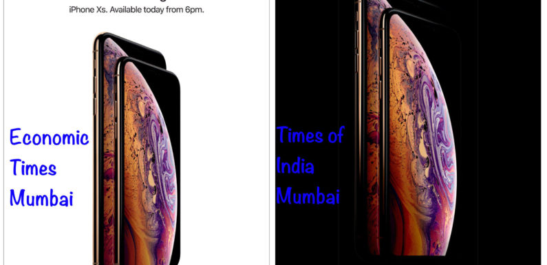 Apple iPhone Xs advertisements in newspapers today – intriguing lack of consistency!