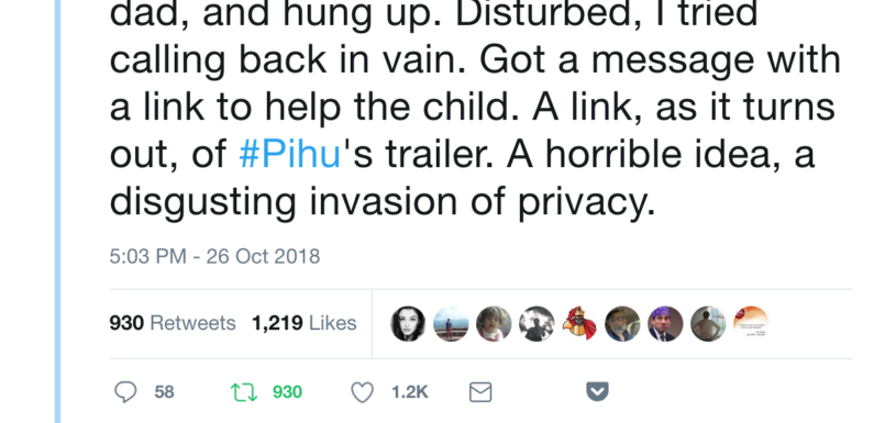 Invasive fear-marketing by the makers of the Hindi film Pihu