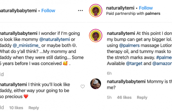 An Instagram conversation between a mother-to-be and her unborn baby