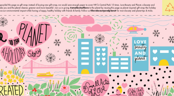 Love beauty and planet, and a print advertisement as gift wrap
